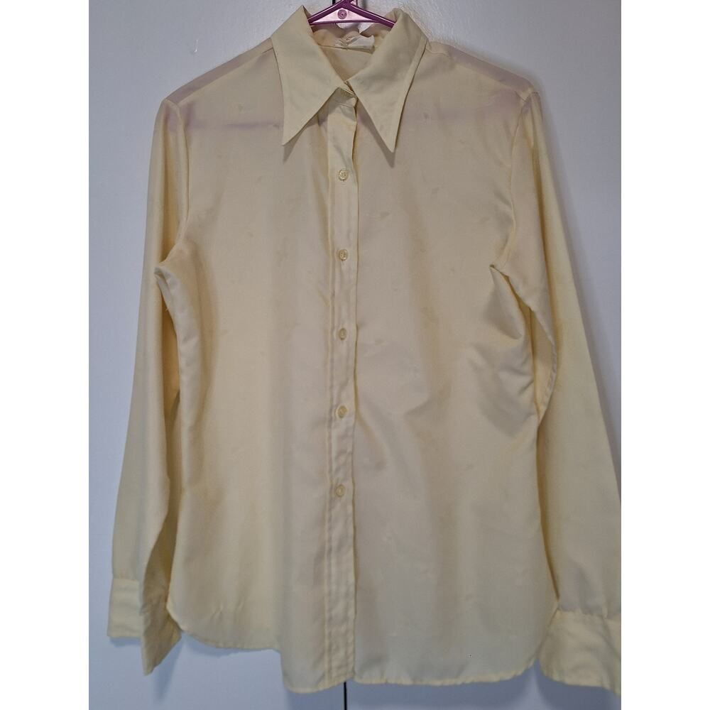 I.D. by Ship'n Shore Vintage Bird Pattern Canary Yellow Button Up Shirt Size 16